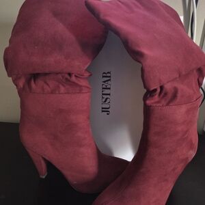 JustFab Burgundy Suede Heeled Boots